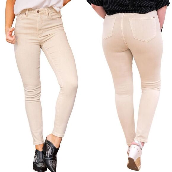 Judy Blue High Rise Tummy Control Skinny Jeans Beige Garment Dyed NWT - Picture 2 of 13